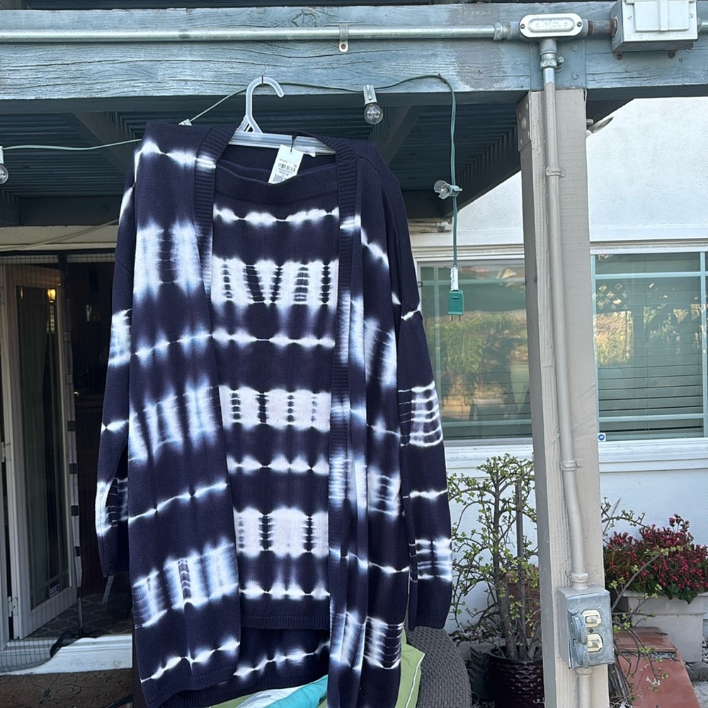 2 price knit sweater and skirt. Never worn navy tye dye.